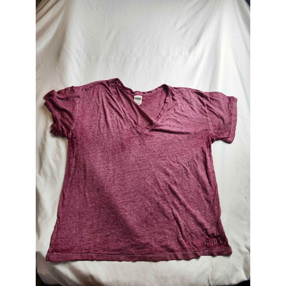 PINK T Shirt Womens‎ Large Purple Knit Casual Athleisure Short Sleeve Tee V-Neck